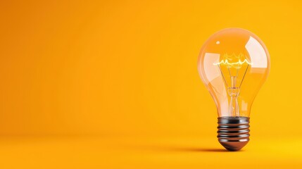 Bright Light Bulb with Warm Glow on Vibrant Yellow Background