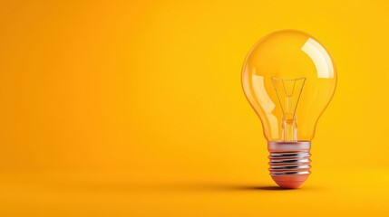Bright Light Bulb Against Vibrant Yellow Background for Ideas