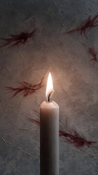 A flickering candle casts shadows like cryptic runes, evoking Samhain mysteries and the art of Kyrgyz shyrdak