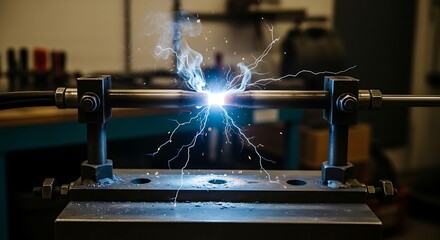 Metal Welding Spark Factory Closeup.
