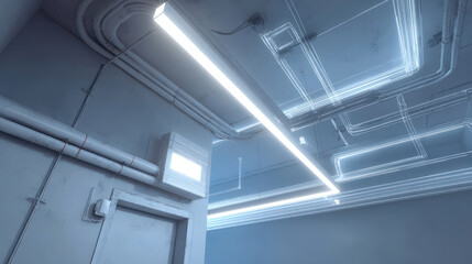 Fototapeta premium detailed interior renovation scene highlighting installation of new lighting fixtures in apartment featuring