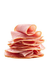 Stack of thinly sliced pink ham, isolated on transparent background, ready for sandwiches or meals