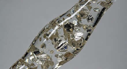 Modern abstract art glass sculpture with embedded silver flakes detail