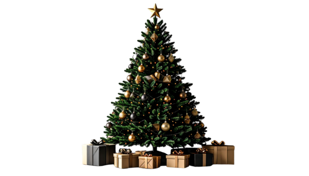 Minimalist Christmas Tree with Presents, Side Angle, Transparent PNG