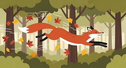 Red Fox Leaping Autumn Forest. (1)