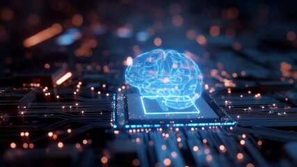 Futuristic neural network concept with digital brain on circuit board - Powered by Adobe