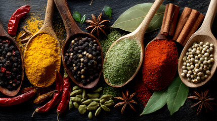A vibrant and colorful assortment of various spices