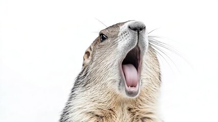 Wildlife photography shot of an animal's face with its mouth agape