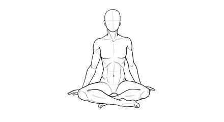 Figure drawing of a person in a seated position with crossed legs against white background