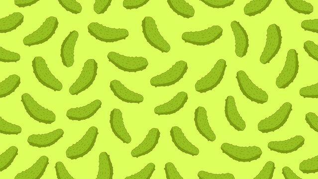 Green cucumber or pickle cartoon seamless pattern isolated on light green background