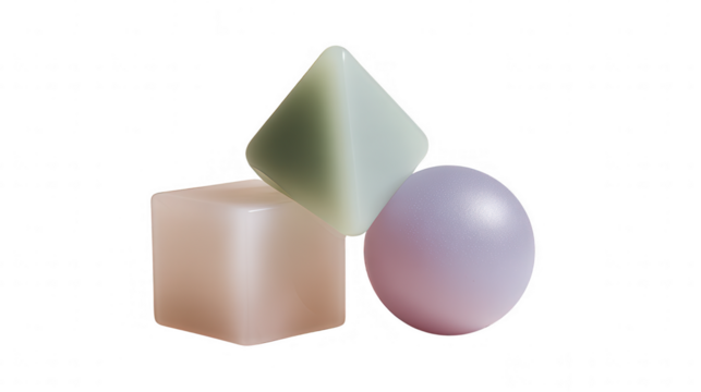 Three translucent geometric shapes of soap on a transparent background