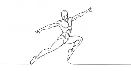 Human figure in dynamic pose line art for design and visualization