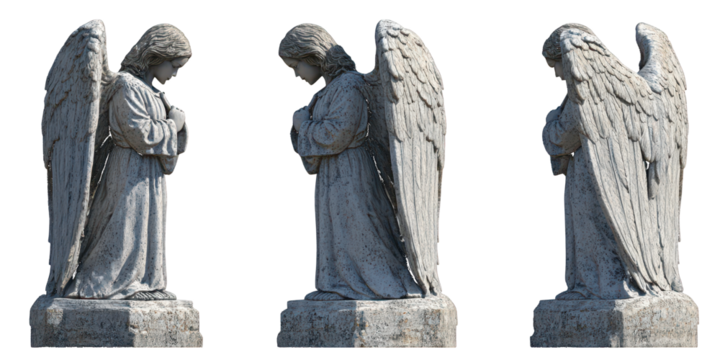 Three Stone Angel Statues in Different Poses Keywords: angel, statue, stone, sculpture isolated on a transparent background - Powered by Adobe
