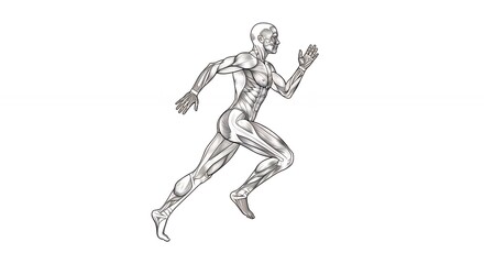 Running figure illustration human anatomy study in grayscale against a white background