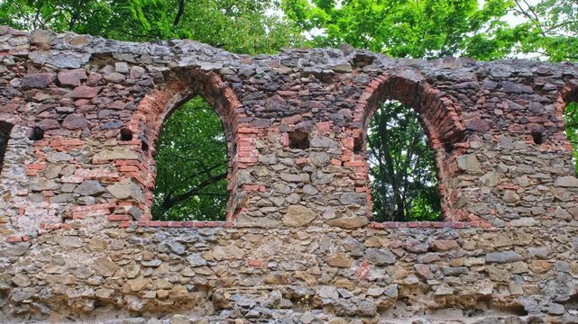 Ruins of Red Brick Medieval Stronghold Fortress Castle