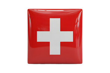 Obraz premium Patriotic Switzerland flag emblem with glossy finish celebrating Swiss culture and heritage, perfect for travel themes