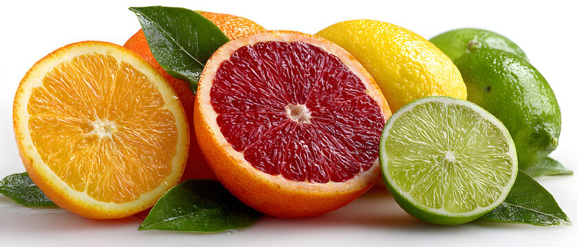 Fresh vibrant display of various citrus fruit