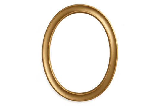 Elegant golden oval picture frame isolated on transparent background, classic design