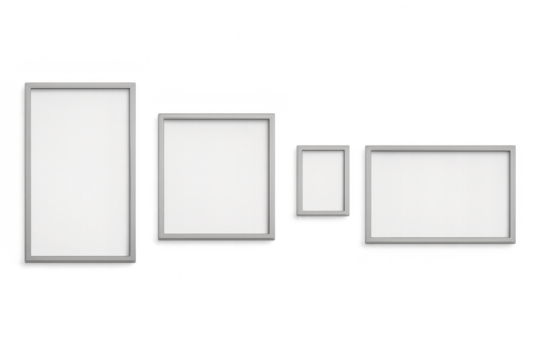 Various blank light boxes for advertising mockups isolated on transparent background, 3D render.