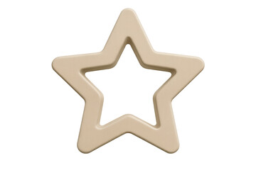 Beige, rounded, 3D hollow star symbol isolated on transparent background