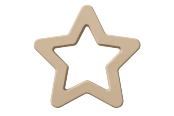 Textured beige star outline, a hollow shape isolated on transparent background.