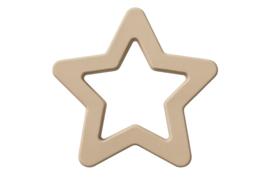 Textured beige star outline, a hollow shape isolated on transparent background.