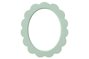 Pale green scalloped oval frame isolated on transparent background, elegant