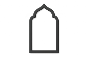 Elegant dark grey Islamic arch window frame isolated on transparent background