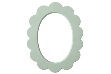 Elegant sage green scalloped oval frame isolated on a transparent background