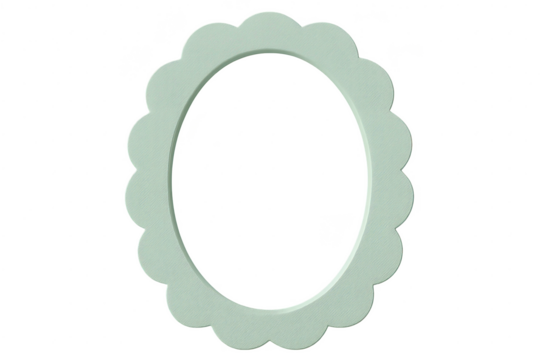 Pale green scalloped oval frame isolated on transparent background, elegant