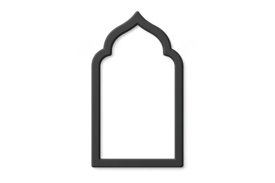 Elegant dark grey Islamic arch window frame isolated on transparent background