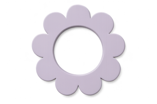 Cute pastel purple flower-shaped frame isolated on transparent background