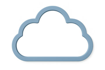 Stylized light blue 3D cloud outline icon isolated on transparent background.