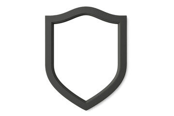 Dark grey 3D rendered shield outline isolated on transparent background, security concept