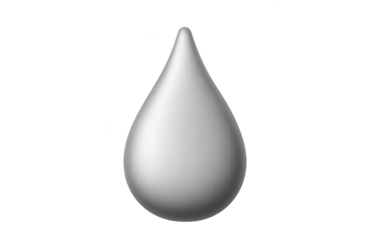 Sleek metallic drop icon isolated on transparent background, silver effect