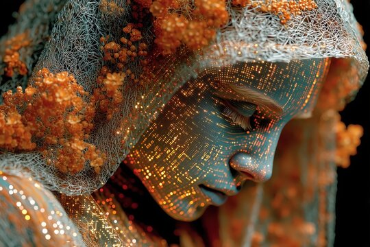 Halloween cyberpunk celebration futuristic cityscape digital artistry nighttime mystical ai wizard