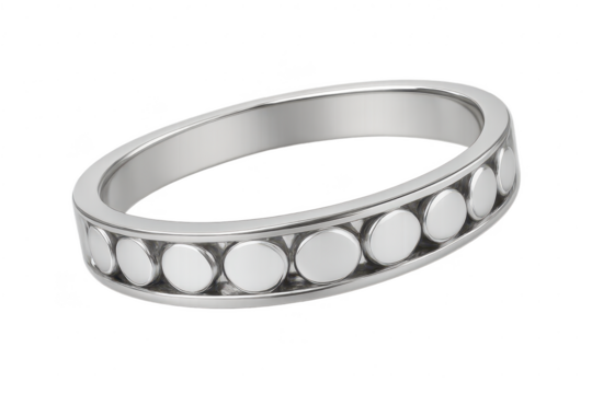 Elegant silver band ring with circular inserts, isolated on transparent background