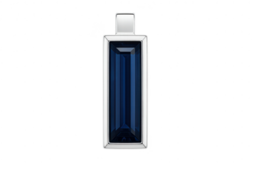 Elegant rectangular sapphire pendant with silver frame, isolated on transparent background