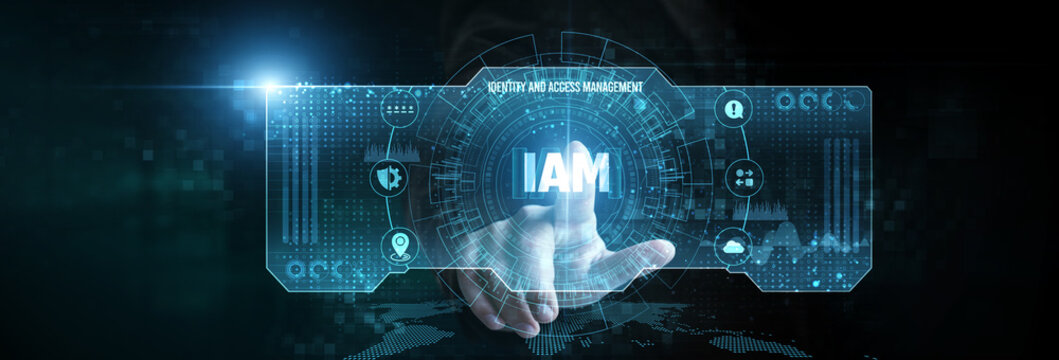 Businessman touching the identity and access management icon on the digital screen analyzing data. user authentication, multi-factor security, compliance protocols, data protection