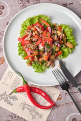 Delicious Salad with Fresh Vegetables and Chili Peppers