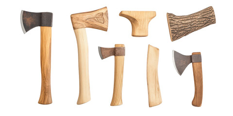 Assortment of Axes and Woodworking Tools hatchet isolated on a transparent background
