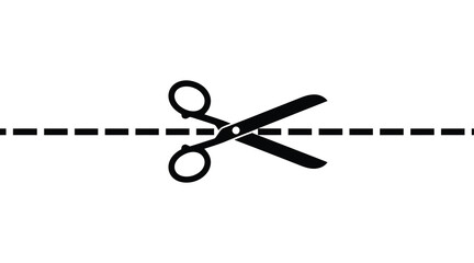 Scissors Cut Line Icon – Minimalist Vector Symbol for Coupon, Craft, and Printable Instructions