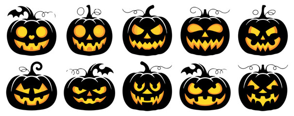 halloween pumpkin emoji set monster faces vector © graphixecho