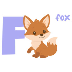 Cute fox alphabet letter f kids animal illustration. nursery poster. education clipart.
