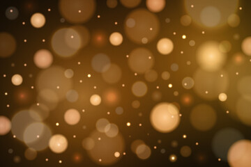 Golden bokeh lights background abstract festive blur. warm glitter backdrop. soft glowing circles.