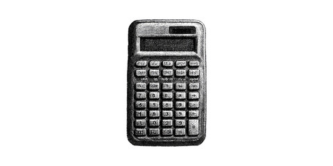 Black And Illustration Of A Calculator. Retro Design For Mathematics And Finance Concepts Isolated On Transparent Background