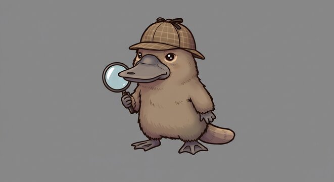 Adorable ornithorynque detectif observe attentivement lumiere douce. AI Generated