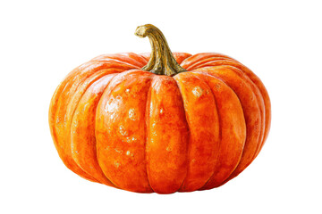 Watercolor halloween fresh orange pumpkin isolated on transparent background