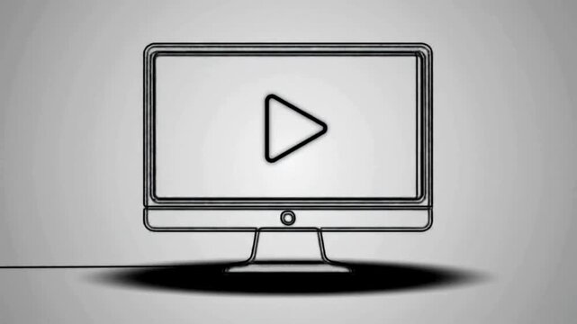 Animated Computer Monitor with Play Symbol, Shadow and Minimalist Design