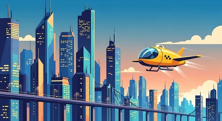 Flying Taxi over Cityscape. (1)